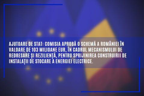 Comisia aprobă o schemă a României în valoare de 103 milioane EUR, în cadrul Mecanismului de redresare și reziliență