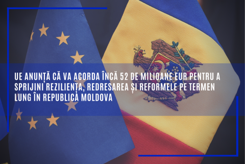 UE anunță că va acorda încă 52 de milioane EUR pentru a sprijini reziliența, redresarea și reformele pe termen lung în Republica Moldova